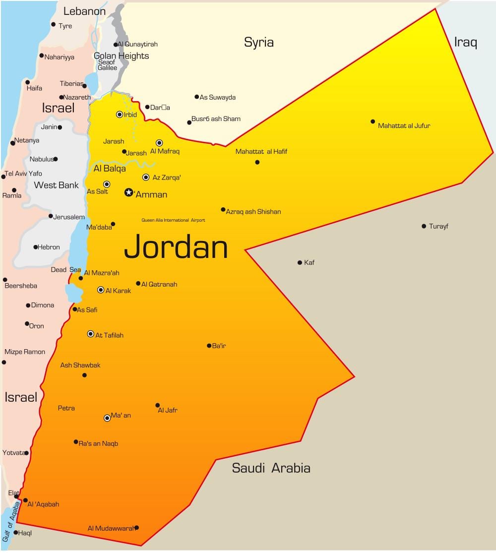 نقشه از اردن و خاورمیانه