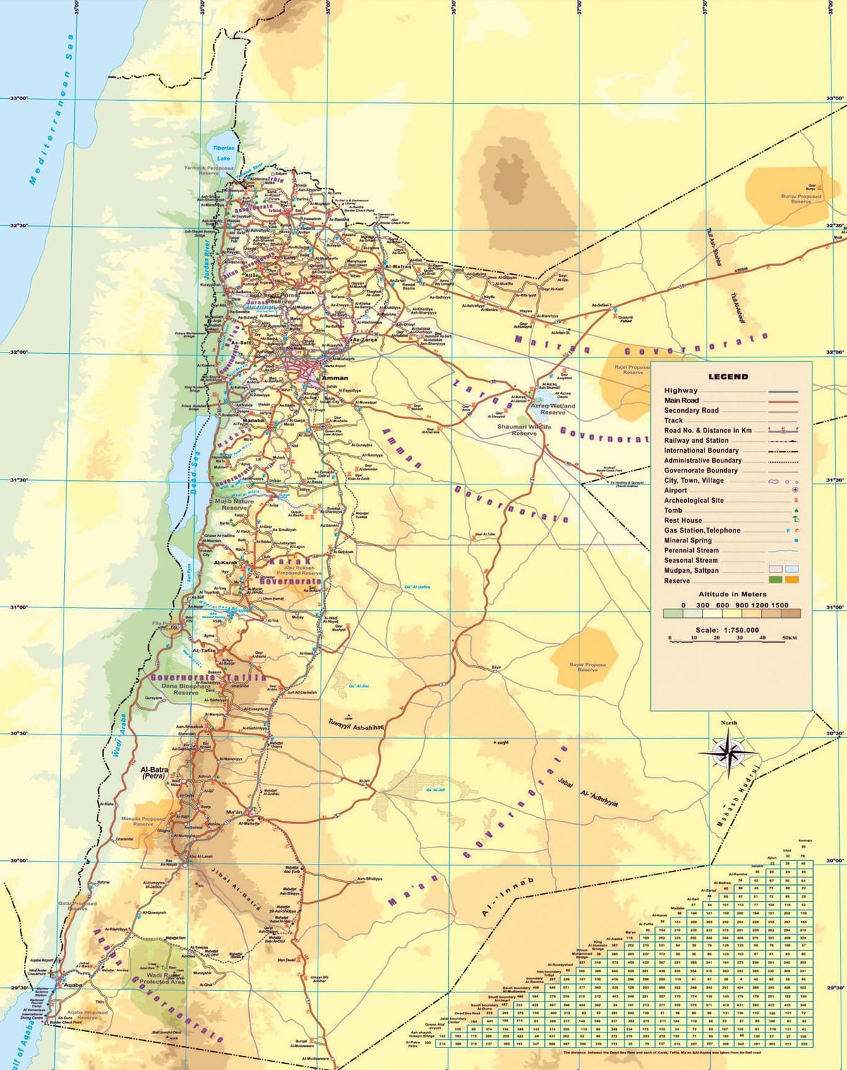 نقشه از نقشه فیزیکی از اردن